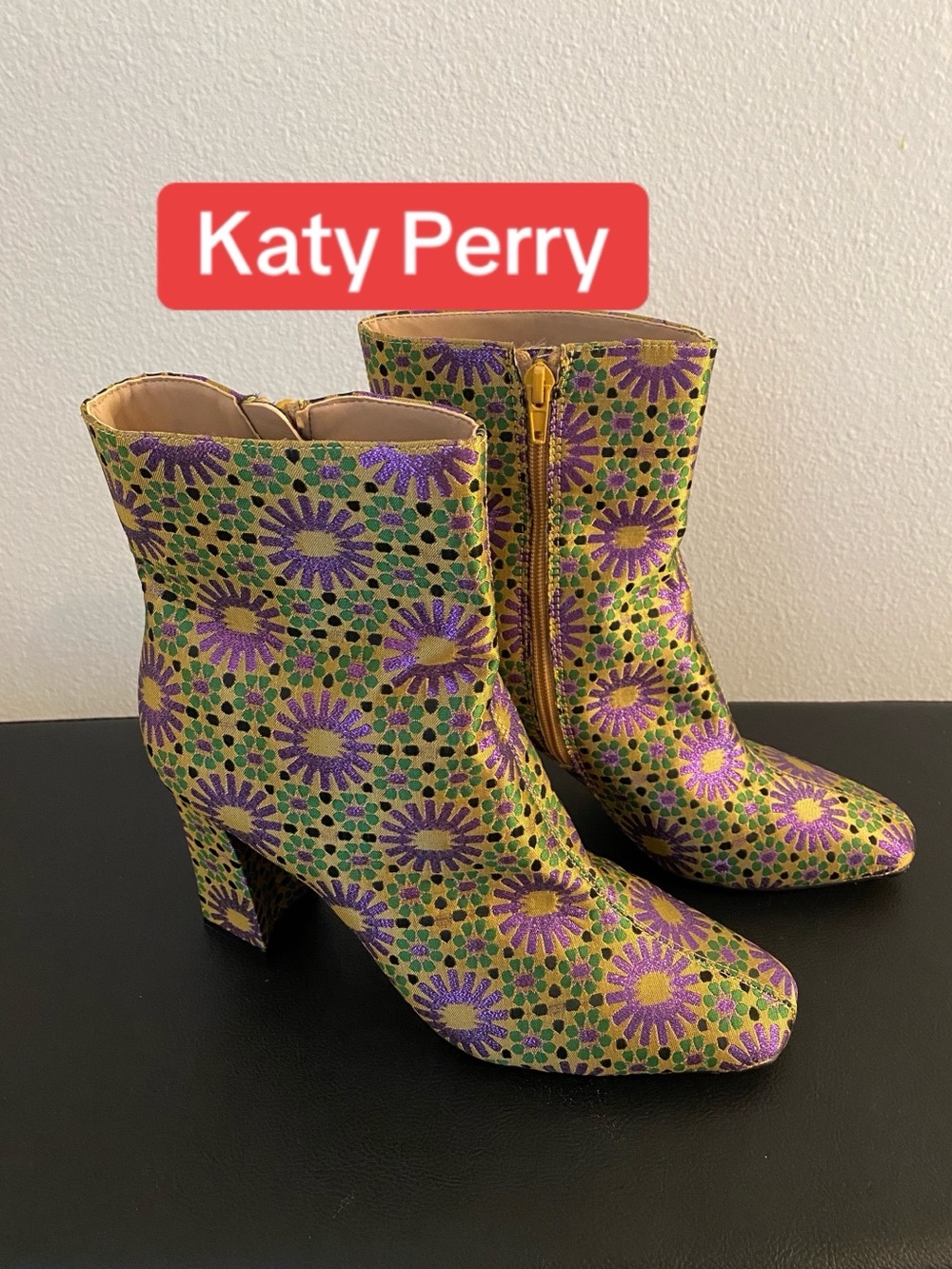 Katy Perry Collections Purple, Green & Gold Floral Ankle Boots NWOT